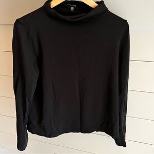 Eileen Fisher Women’s Classic Black Mock Rolled Neck Long Sleeve Top Size Small
